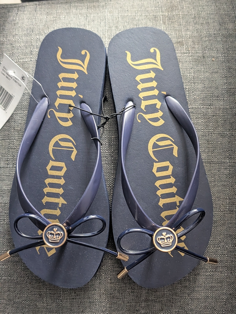 Juicy Couture Navy Blue Flip Flop Sandals with Gold Logo
